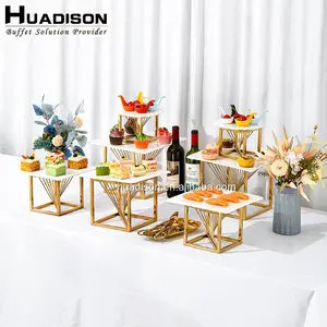 Huadison Factory Direct Square Buffet Riser Set Metal Display Stand Food Riser For Hotel Catering