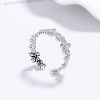 Perhiasan Elegan Perak Sterling S925 Cincin Bunga Dapat Disesuaikan CZ Daisy Floral Wanita Gaya Prancis Grosir