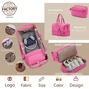 Customization Pink Carry on Overnight Tote Bag Shoe Compartment Large Travel Duffel Bag Women Printed Logo Custom Duffel Bag - Product Image 3