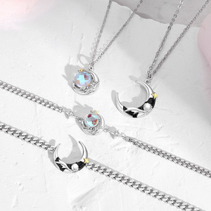 Collares Creativos de Estrella-Luna del <span class=keywords><strong>Principito</strong></span> con Rosa, Plata de Ley 925, Cadenas de Clavícula con Planeta, Regalos para Parejas en <span class=keywords><strong>el</strong></span> Día de San Valentín - Product Image 5
