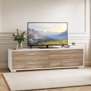 Mobile TV Doppio, 179x47 cm, H. 50, Bianco Ossido e Noce Stelvio - Product Image 1