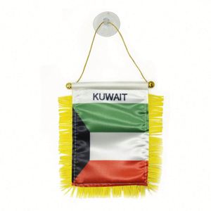 Bandera de satén personalizada de KUWAIT para coche, mini bandera con borlas amarillas - Product Image 1