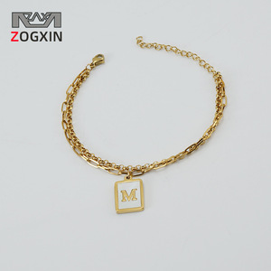 Zogxin Double Layer Stainless Steel Paperclip Letter Bracelet Gold Fashion Titanium Steel Shell Jewelry For Women - Product Image 1