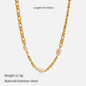 Collar de <span class=keywords><strong>cadena</strong></span> <span class=keywords><strong>cubana</strong></span> chapado <span class=keywords><strong>en</strong></span> <span class=keywords><strong>oro</strong></span> de lujo ligero francés, versátil y apilable, para mujer, de acero inoxidable - Product Image 6
