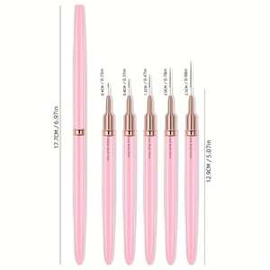 ชุดแปรงเพ้นท์เล็บสีชมพู 5 ชิ้น ปลายแปรงบางเฉียบ สำหรับเพ้นท์ลายเส้น ลายเฟรนช์ทิป ชุดแปรงทำเล็บสำหรับช่างทำเล็บ ลดราคาพิเศษ - Product Image 6