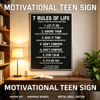 Letrero Metálico de Aluminio Inspirador para Colgar en la Pared, Decoración de Ramadán para Dormitorio de Adolescentes y Oficina, 7 Reglas Motivacionales para la Vida, 8x12