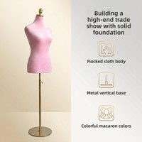 Mannequin femme demi-corps en velours avec support et capacité d'insertion de pinces pour la drapage de vêtements et la présentation en direct
