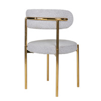 Chaises de cuisine gris clair à dossier incurvé Coussin rond en velours Chaises de salle à manger Chaise d'événements hôteliers avec cadre doré