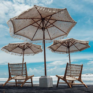 Sombrilla de Playa de Madera con Flecos de Algodón Macramé Estilo Boho, Sombrilla de <span class=keywords><strong>Patio</strong></span> Premium con Techo Tejido y Borlas - Product Image 1