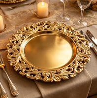 Assiettes de présentation de luxe en PP, motif floral or rose, 33 cm, personnalisables, pour un service de table élégant lors de mariages