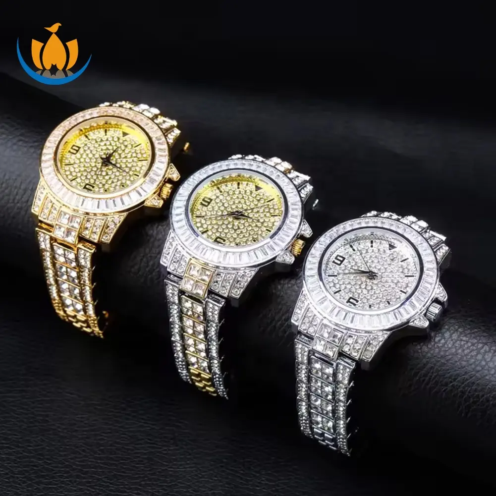 Nouvelle montre glacée Bling Bling montre Quartz or Hip Hop montres-bracelets avec Micro Pave Cz bracelet en acier inoxydable heures d'horloge