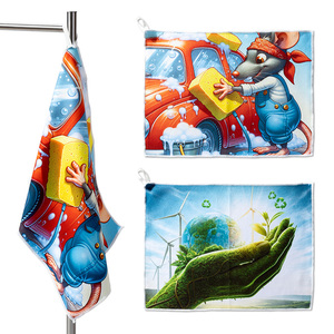 Serviette de sport en microfibre rPET avec logo personnalisé, tissu multi-usage 30x40cm |   Lingette à séchage rapide avec boucle de suspension pour la salle de sport, le bureau, cadeau promotionnel - Product Image 2