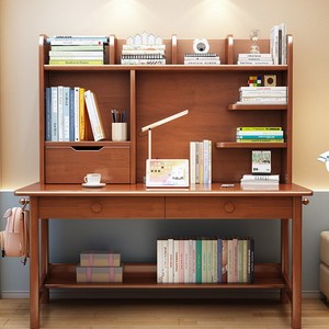 Childrens <b>Study</b> Desk <b>With</b> Bookshelf Solid Wood Integrated Desk <b>Chair</b> Set For Primary Secondary Students Bedroom Furniture - Product Image 3