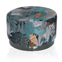 Pochette de siège couvert en tissu brodé, style classique classique, avec tabouret rond, avec Base en métal noir brillant