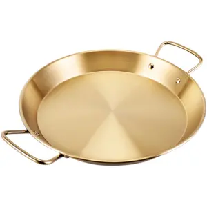 Plato antiadherente español Sartén de cocina de acero inoxidable dorado Mariscos hirviendo Sartenes de paella de doble ASA