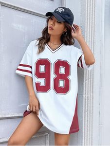 Camicie in Jersey lunghe larghe da <span class=keywords><strong>donna</strong></span> con numero grafico oversize top Casual <span class=keywords><strong>abbigliamento</strong></span> estivo lavorato a maglia - Product Image 2