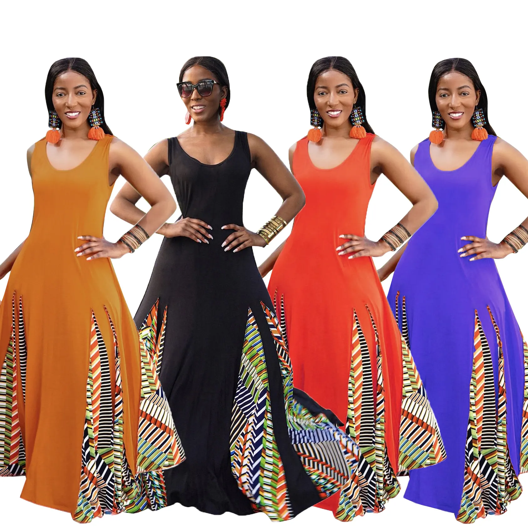 Abiti Maxi Casual senza maniche con scollo a v da donna africana di nuovo Design abito alla caviglia disegni di abiti kitengè per africani