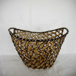 Panier en jacinthe d'eau tissé à la main, vintage, écologique, à prix économique, avec poignée confortable, pour chambre à coucher, salon, salle de bain - Product Image 1