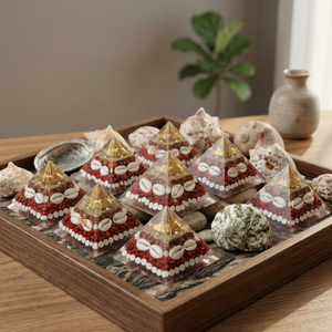 Pirámide de Orgón de Cristal, Decoración de Resina, Adorno de Feng Shui, Pirámide con Cuentas y Conchas, Decoración de Escritorio con Parte Superior Dorada - Product Image 5