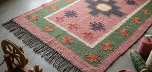 Alfombra Boho Marroquí Geométrica Rosa |   Alfombra Tribal Hecha a Mano de Lana y Yute para Decoración de Dormitorio, Sala de Estar o Pasillo de Estilo Rústico - Product Image 4