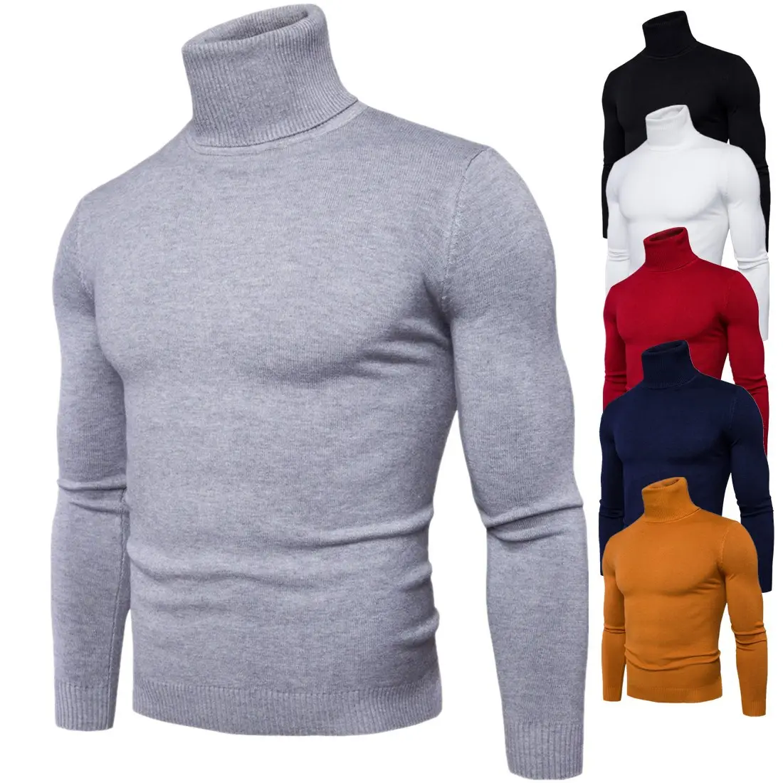 Nuova primavera autunno uomo moda maglia girocollo collo alto manica lunga tinta unita Slim Casual top camicetta maglione maglieria