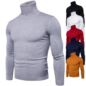 Nouveau printemps automne hommes mode tricot ras du <span class=keywords><strong>cou</strong></span> col haut manches longues couleur unie Slim Casual Tops Blouse tricot pull - Product Image 1