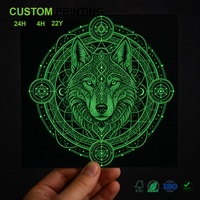 Autocollant mural personnalisé lumineux dans le noir, motif mandala géométrique loup, géométrie sacrée, animal, décoration de chambre, vinyle PVC, vente en gros