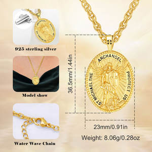 Merryshine hadiah agama unik pria, liontin jimat berlapis emas San <span class=keywords><strong>St</strong></span> <span class=keywords><strong>Michael</strong></span> the <span class=keywords><strong>Archangel</strong></span> - Product Image 2