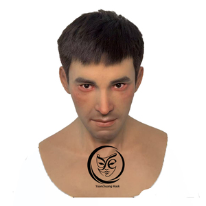 Masques de tête en silicone réalistes faits à la main, prix d'usine, avec cheveux, masque facial complet naturel et réaliste, pour cosplay masculin, accessoires de fête - Product Image 1