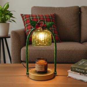 Calentador de Velas Eléctrico LANJO Estilo Navideño, Quemador de Aroma de Vidrio con Marco Dorado y Hojas Decorativas para Decoración del Hogar - Product Image 3