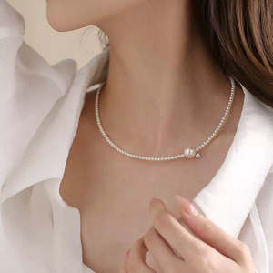 Collar Elegante WENCHI para Mujer con Colgante de Plata de Ley S925 con una Perla Blanca y Diamantes Brillantes - Product Image 4