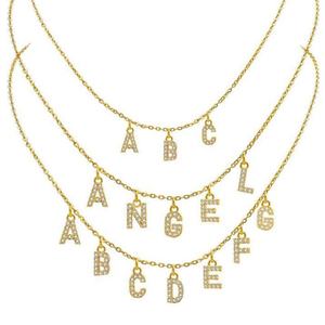 Collier long en acier inoxydable hypoallergénique imperméable pour femmes, plaqué or, bijoux fins, collier avec lettre en diamant pour femmes - Product Image 5