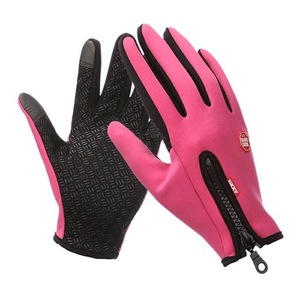 Guantes de invierno para exteriores con pantalla táctil, impermeables, con cremallera, forro polar, para ciclismo, montañismo, esquí, color rojo rosa, MLXL - Product Image 1