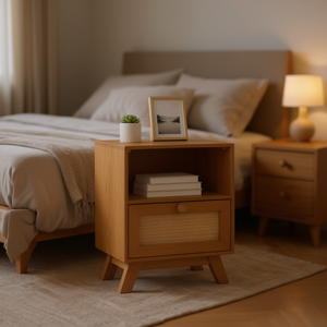 Comodino Compatto in Legno Massello di Mango con Cassetto, Design Moderno per Camera da Letto, Colore Marrone, 1 Cassetto - Product Image 2