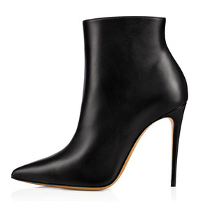 Bottes de combat pour femmes à bout pointu et talon haut, en cuir véritable noir et blanc, avec semelle extérieure en <span class=keywords><strong>caoutchouc</strong></span> - Product Image 1