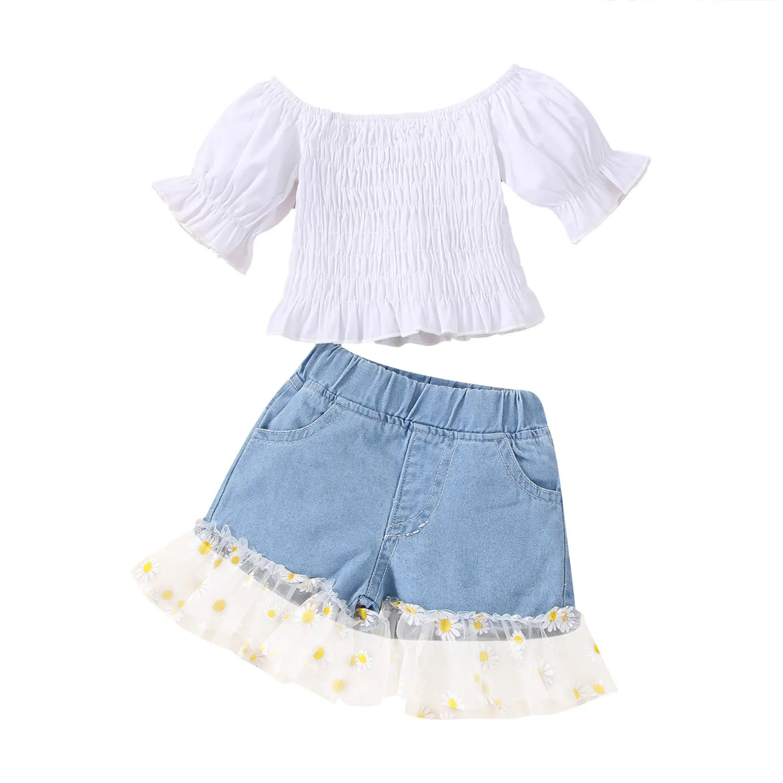 Lzh roupas infantis para meninas, para o verão, ombro fora, plissada, malha, duas peças, 6m-4y