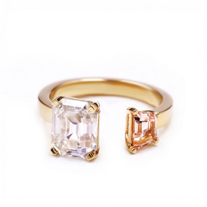 Anillo Tianyu Gems personalizado de oro amarillo macizo de 14 quilates con moissanita de corte esmeralda en engaste de púas, anillo minimalista geométrico para mujer - Product Image 1