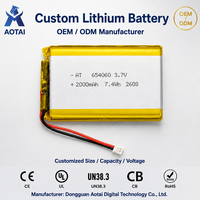 Batterie liquide rechargeable 3,7 V 2000 mAh 654060 avec plus de 500 cycles pour projecteurs portables et tablettes