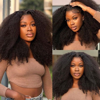Perruque Frontale Bouclée Afro Kinky Duveteuse 13x4 en Dentelle HD Pré-Épilée, 100% Cheveux Humains pour Femmes Noires