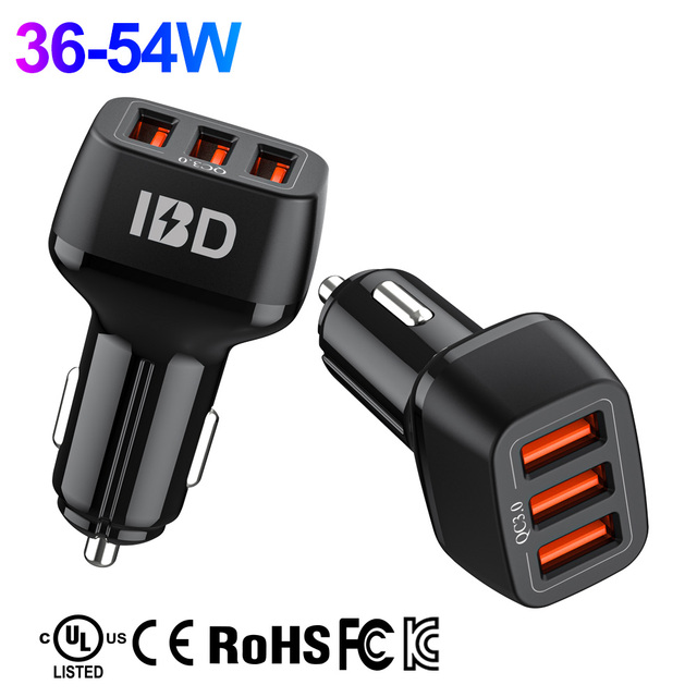 For Factory OEM ODM 3 Port USB QC3.0 PD Fast Charging 36W-54W PC Fireproof Car Charger
