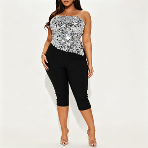 <span class=keywords><strong>Top</strong></span> sin tirantes de <span class=keywords><strong>lentejuelas</strong></span> de lana transpirable al por mayor, estilo Y2K, patrón liso, para fiesta, corsé brillante con logotipo personalizado OEM de fábrica - Product Image 5