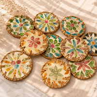 Sous-verres en coquillages YY Home, décoration de bureau, sous-verres en rotin, style bohème, tapis de tasse à thé, tapis pour boissons, tapis imperméable, sous-verres floraux en coquillages