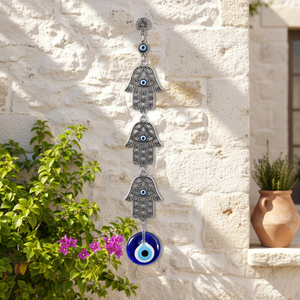 Lacy 3 mano Hamsa colgante de pared decoración hecho a mano de vidrio mal de ojo de Turquía - Product Image 3