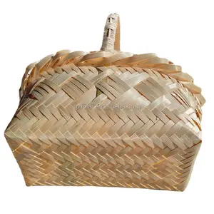手織りピクニックギフトバスケット牧歌的なスタイルフラワーガールキャンディーバスケット竹収納バスケット