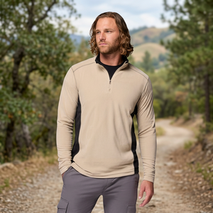 Tenue de golf pour homme, automne, coupe-vent, 100% polyester, col montant zippé, pull de golf tricoté bicolore - Product Image 3
