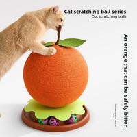 Grand grattoir pour chat en mousse de lin orange avec disque rotatif et boule à clochette, style mignon pour chats d'intérieur