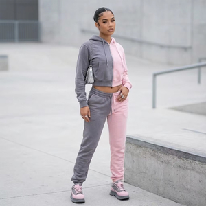 2026 Heavyweight Vintage Sweatsuit Zip up Distressed Embroidery Patch Acid Wash Women's <b>Tracksuit</b> Set Custom Women Hoodies Set - Product Image 3