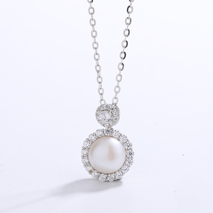 Natural Freshwater Pearl Necklace Double Circle CZ Halo Silver Plated <b>Copper</b> Jewelry Elegant Gourd Pendant Choker Bridal - Product Image 2