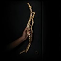 Poignée de porte en laiton, design abstrait fluide, pour portes vitrées d'hôtel, entrée principale, devanture de magasin, quincaillerie robuste de grande taille