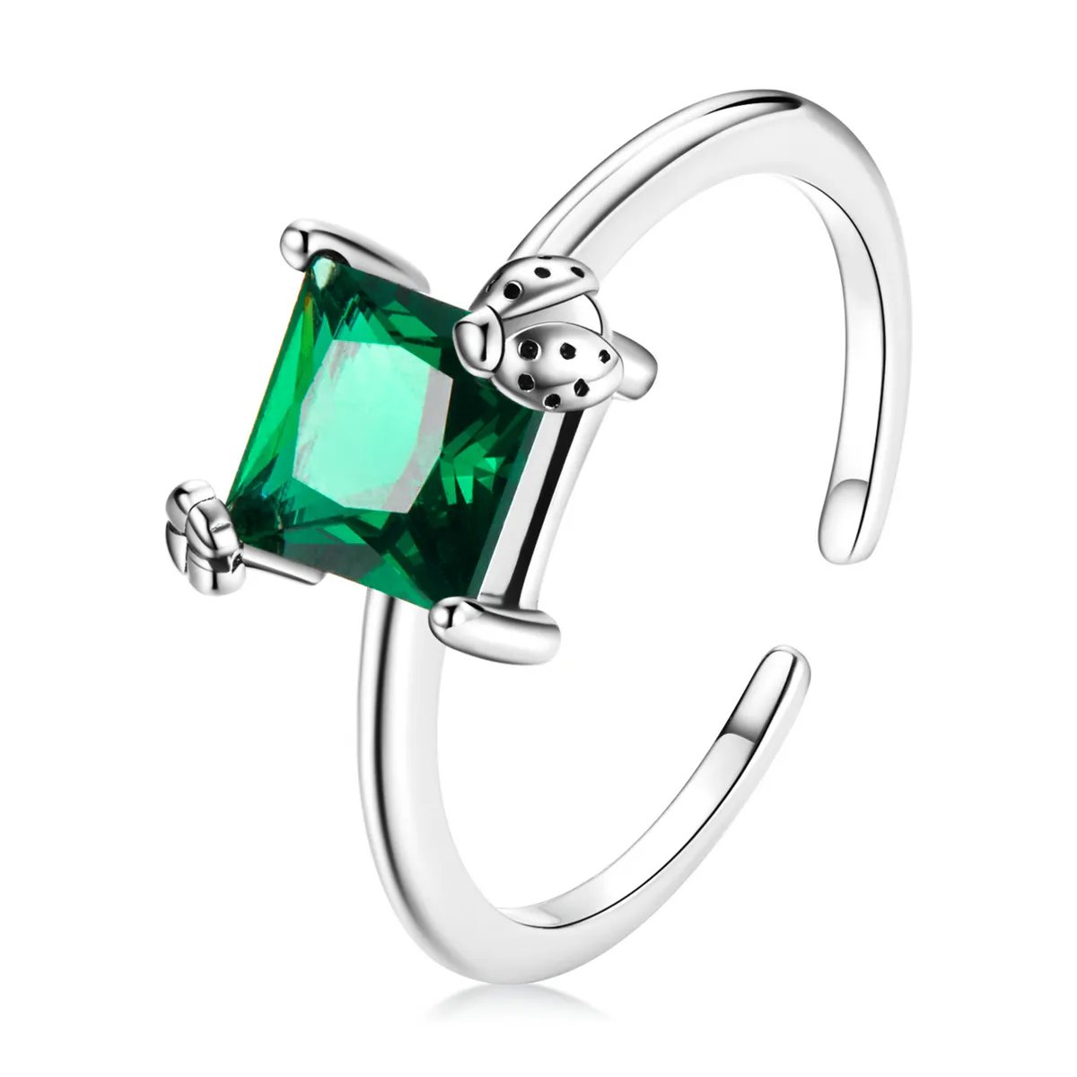 Green Square High Ring 925 Sterling Silver Simple Style Design Open Ring Ladies Platinum Jewelry Party Gift